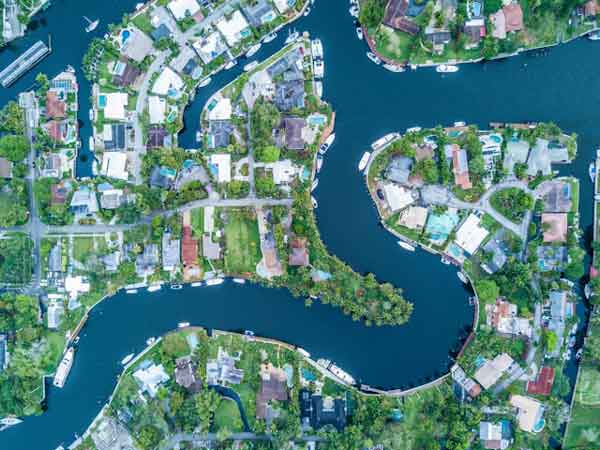 overhead image of a winding river
